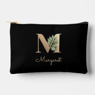 Elegant Botanical Monogram Gold Letter M Accessory Pouch