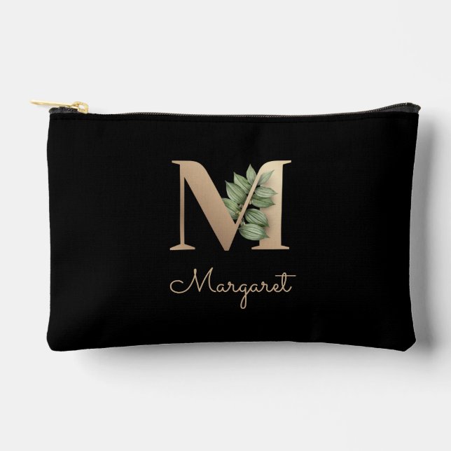 Elegant Botanical Monogram Gold Letter M Accessory Pouch (Front)