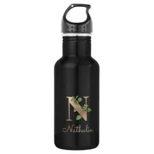 Elegant Botanical Monogram Gold Letter N  532 Ml Water Bottle