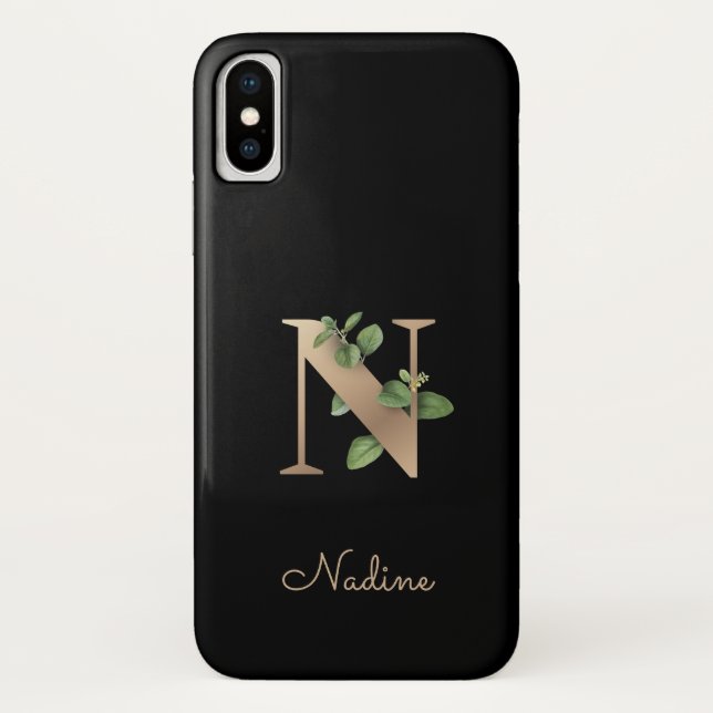 Elegant Botanical Monogram Gold Letter N Case-Mate iPhone Case (Back)