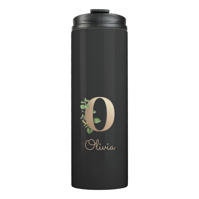 Elegant Botanical Monogram Gold Letter O  Thermal Tumbler (Front)