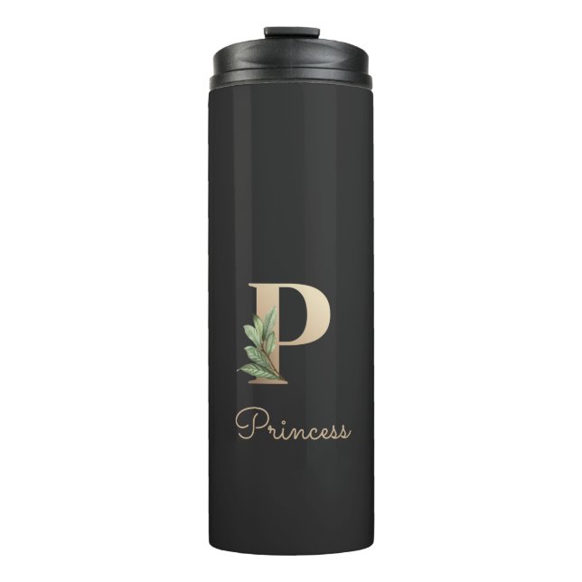Elegant Botanical Monogram Gold Letter P  Thermal Tumbler (Front)