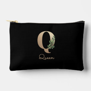 Elegant Botanical Monogram Gold Letter Q Accessory Pouch
