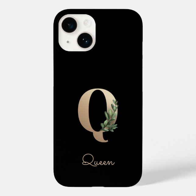 Elegant Botanical Monogram Gold Letter Q Case-Mate iPhone Case (Back)