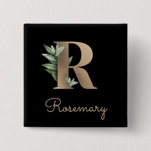 Elegant Botanical Monogram Gold Letter R Button