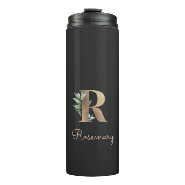 Elegant Botanical Monogram Gold Letter R  Thermal Tumbler (Front)