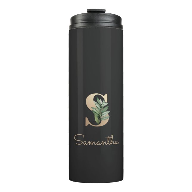 Elegant Botanical Monogram Gold Letter S  Thermal Tumbler (Front)