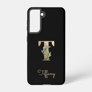 Elegant Botanical Monogram Gold Letter T Samsung Galaxy Case