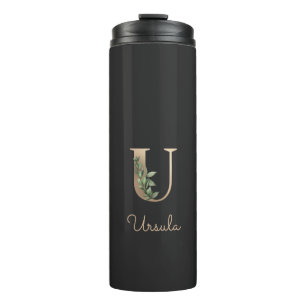 Elegant Botanical Monogram Gold Letter U  Thermal Tumbler