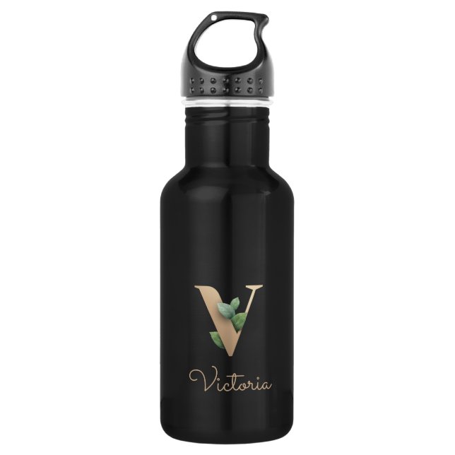 Elegant Botanical Monogram Gold Letter V  532 Ml Water Bottle (Front)