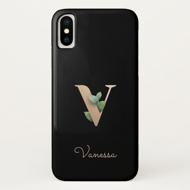 Elegant Botanical Monogram Gold Letter V Case-Mate iPhone Case (Back)
