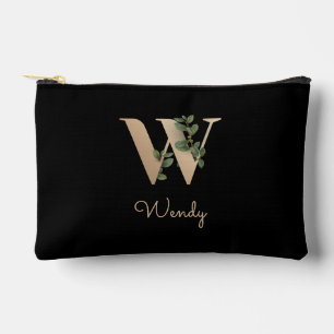 Elegant Botanical Monogram Gold Letter W Accessory Pouch