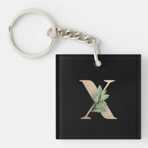 Elegant Botanical Monogram Gold Letter X Key Ring