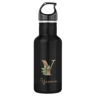 Elegant Botanical Monogram Gold Letter Y 532 Ml Water Bottle