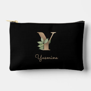 Elegant Botanical Monogram Gold Letter Y Accessory Pouch