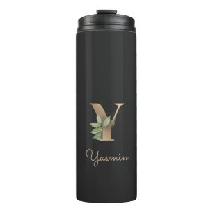 Elegant Botanical Monogram Gold Letter Y  Thermal Tumbler
