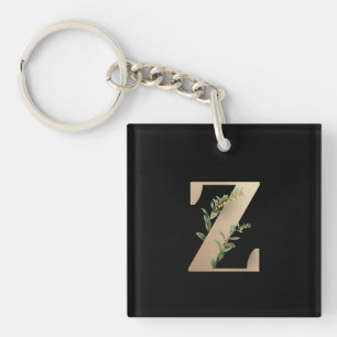 Elegant Botanical Monogram Gold Letter Z Key Ring