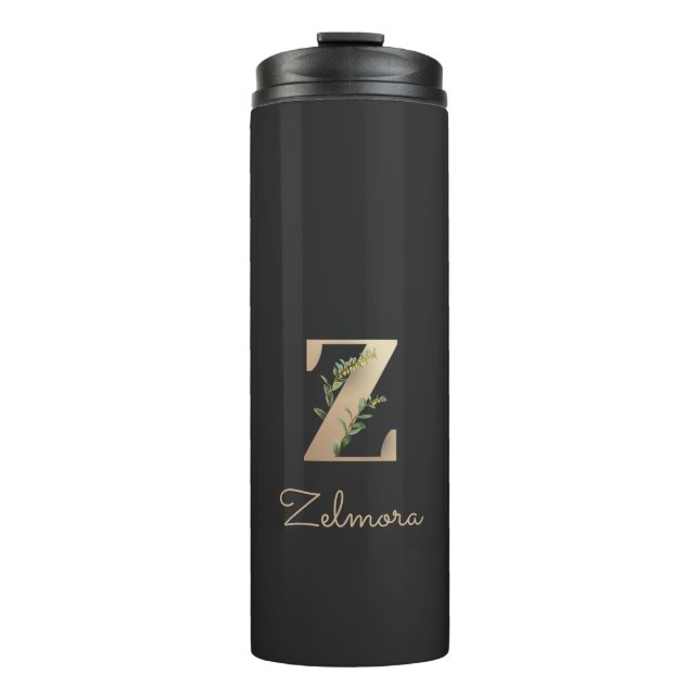 Elegant Botanical Monogram Gold Letter Z  Thermal Tumbler (Front)