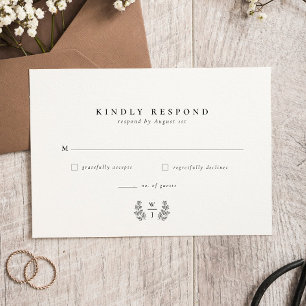 Elegant Botanical Monogram Initial Wedding RSVP Card