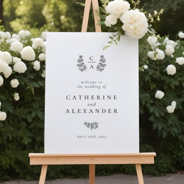 Elegant Botanical Monogram Initial Wedding Sign (Creator Uploaded)