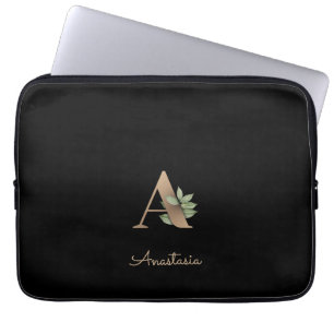 Elegant Botanical Monogram Letter A Laptop Sleeve