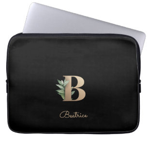 Elegant Botanical Monogram Letter B Laptop Sleeve