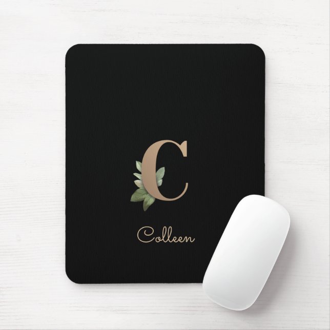 Elegant Botanical Monogram Letter C  Mouse Pad (With Mouse)