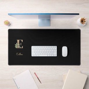 Elegant Botanical Monogram Letter E Desk Mat