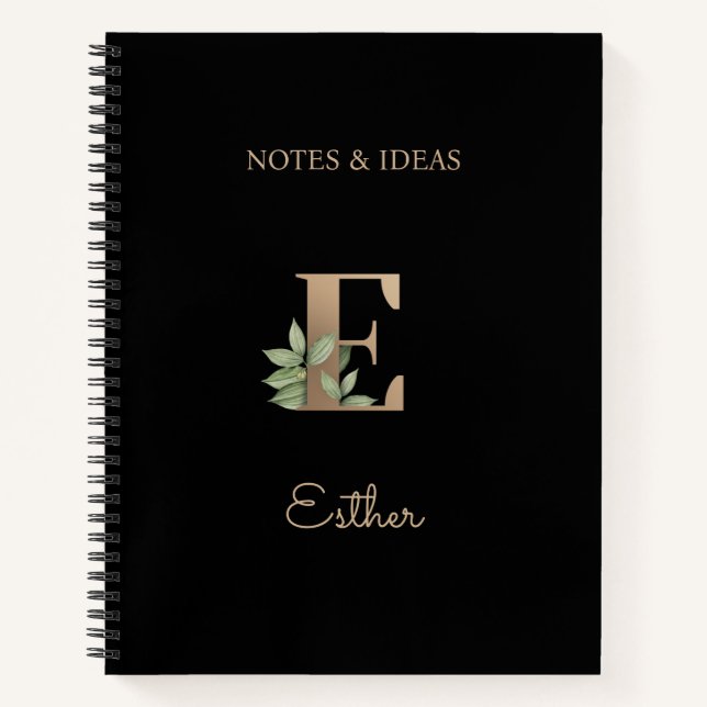 Elegant Botanical Monogram Letter E  Notebook (Front)