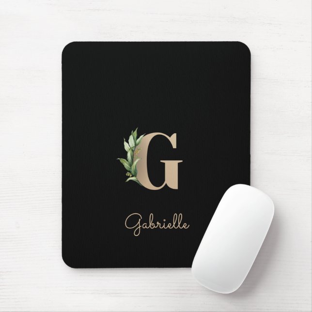 Elegant Botanical Monogram Letter G  Mouse Pad (With Mouse)