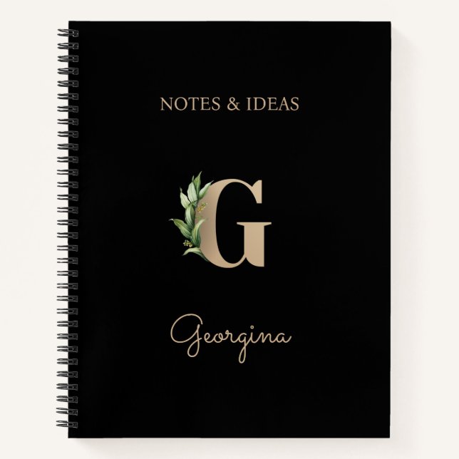 Elegant Botanical Monogram Letter G  Notebook (Front)