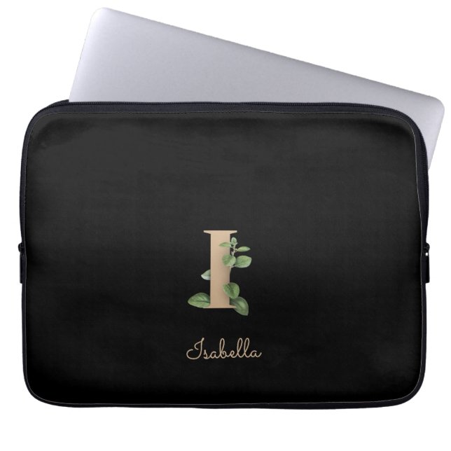 Elegant Botanical Monogram Letter I Laptop Sleeve (Front)