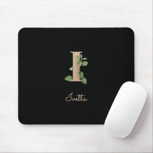 Elegant Botanical Monogram Letter I Mouse Pad