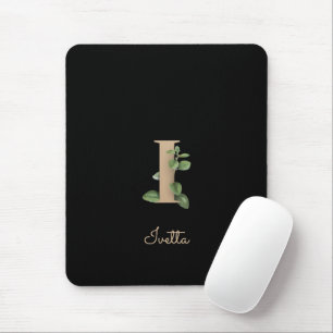 Elegant Botanical Monogram Letter I Mouse Pad