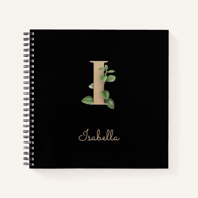 Elegant Botanical Monogram Letter I  Notebook (Front)