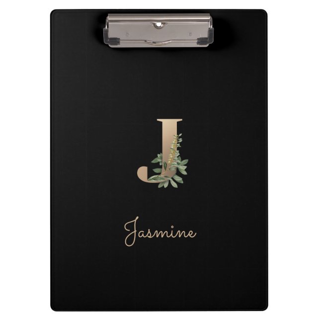 Elegant Botanical Monogram Letter J  Clipboard (Front)