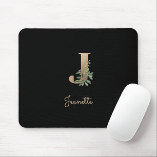 Elegant Botanical Monogram Letter J  Mouse Pad