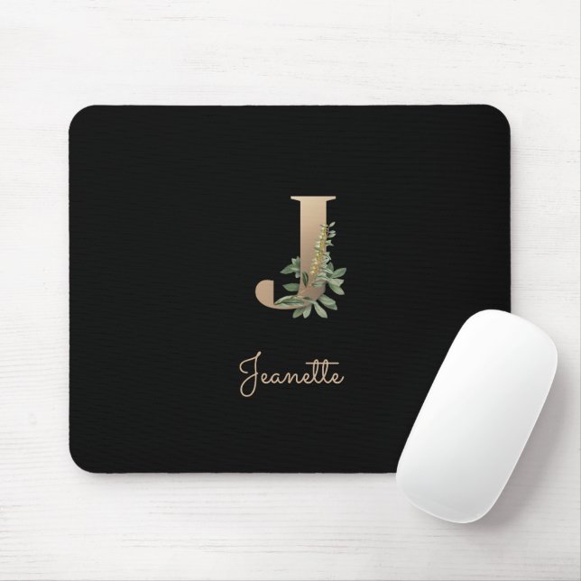 Elegant Botanical Monogram Letter J  Mouse Pad (With Mouse)