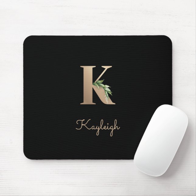 Elegant Botanical Monogram Letter K  Mouse Pad (With Mouse)