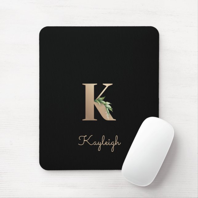 Elegant Botanical Monogram Letter K  Mouse Pad (With Mouse)