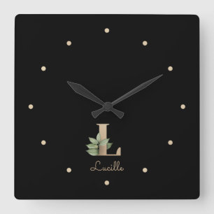 Elegant Botanical Monogram Letter L Square Wall Clock