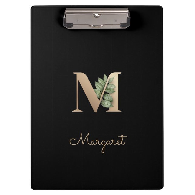 Elegant Botanical Monogram Letter M  Clipboard (Front)