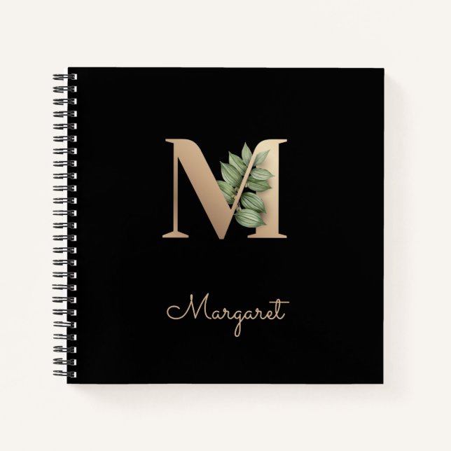 Elegant Botanical Monogram Letter M  Notebook (Front)