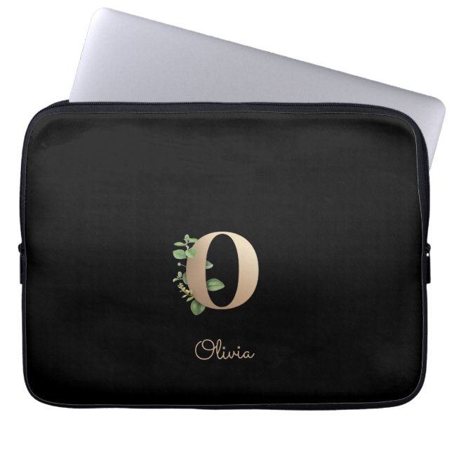 Elegant Botanical Monogram Letter O Laptop Sleeve (Front)