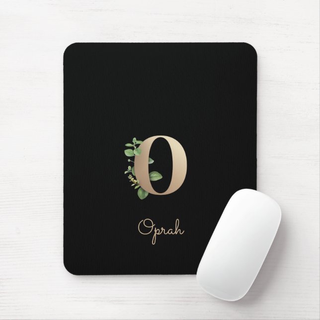 Elegant Botanical Monogram Letter O  Mouse Pad (With Mouse)