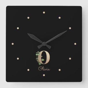 Elegant Botanical Monogram Letter O Square Wall Clock