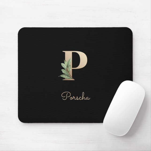 Elegant Botanical Monogram Letter P  Mouse Pad (With Mouse)