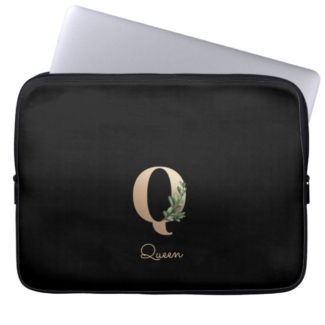Elegant Botanical Monogram Letter Q Laptop Sleeve (Front)