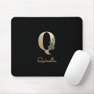 Elegant Botanical Monogram Letter Q Mouse Pad