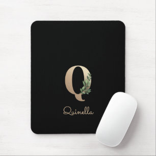 Elegant Botanical Monogram Letter Q Mouse Pad